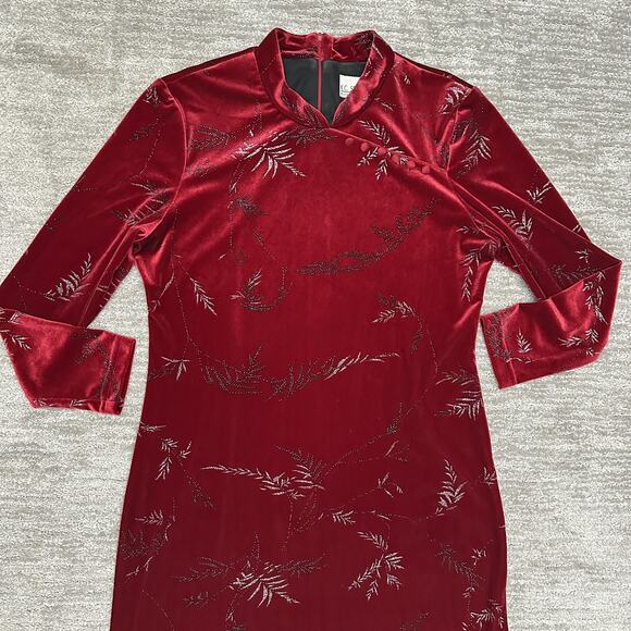 Vintage KC Spencer Dress Womens Petite M Red Velvet Maxi Evening Holiday 90s - Picture 2 of 11